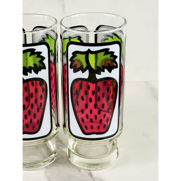 Libbey Strawberry Pedestal Tumbler Glass 16oz Retro 80's 6 1/2" x4 Vintage - Picture 5 of 14